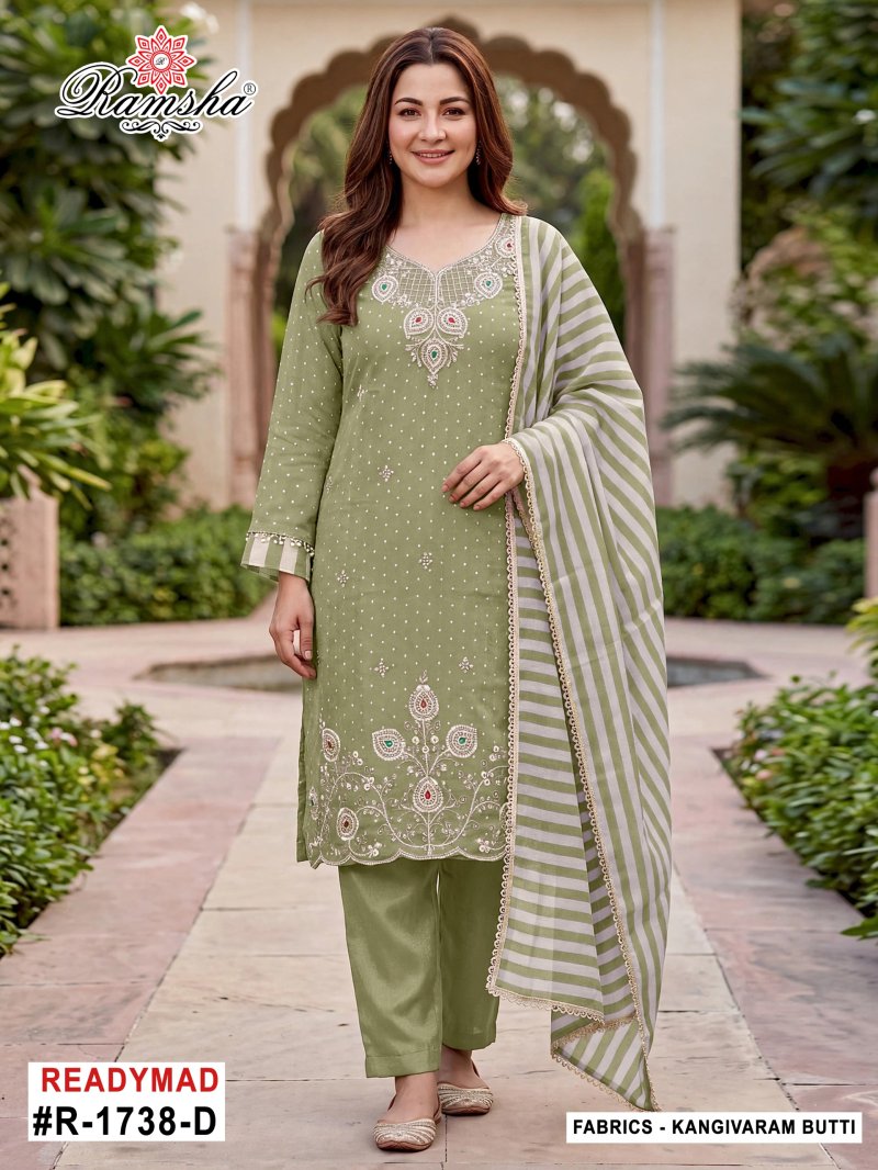 R 1738 A To D By Ramsha Kanjivaram Butti Work Salwar Kameez 